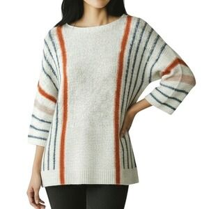 Dokotoo Striped Sweater Women Medium Cream Orange Blue Boat Neck Knit